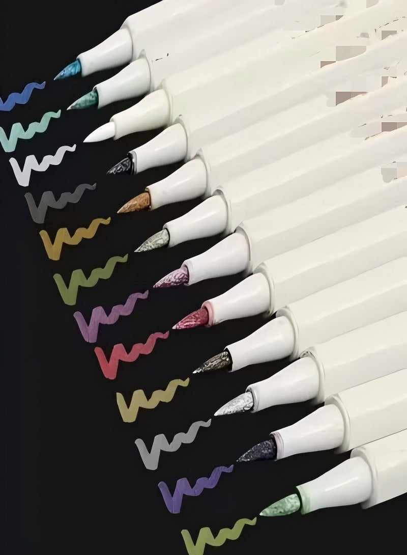 مجموعة أقلام رسم معدنية مكونة من 12 قطعة مختلطة 12 لونًا دائمًا، مقاوم للماء، حبر غير سام للحرف اليدوية، فن الراتنج، سجل القصاصات، رسم البطاقة السوداء، ديكورات رمضان، يعمل على الخشب والزجاج والمعادن والبلاستيك والسيراميك - Image 1